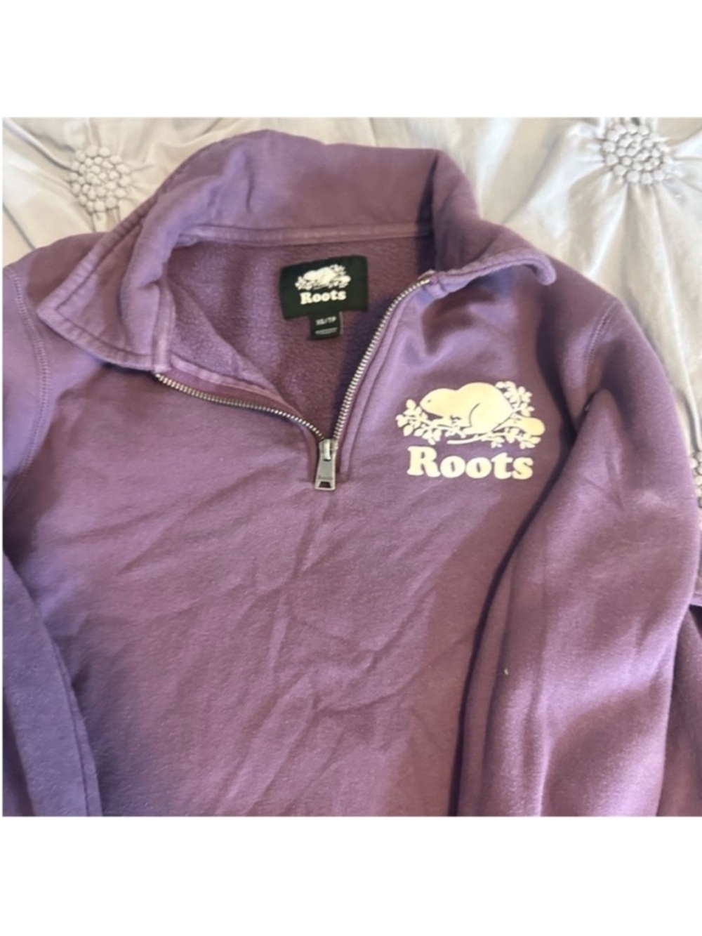 Roots Purple Quarter-Zip Pullover with Cream Logo
